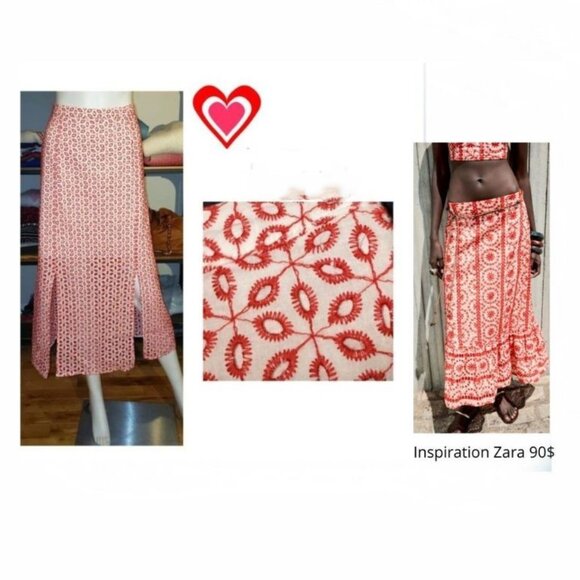 NWOT Red White Eyelet Embroidery  Midi skirt medium - Picture 1 of 7